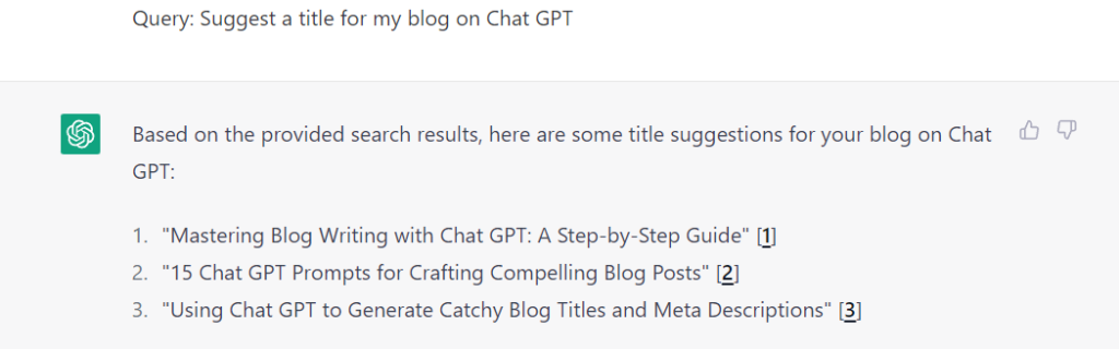 Chat GPT results for a vague query