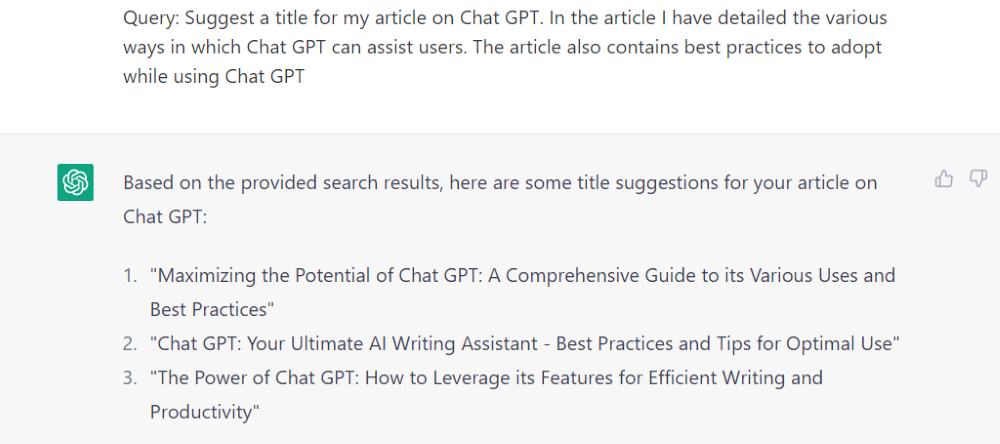 Chat GPT result for a non specific query